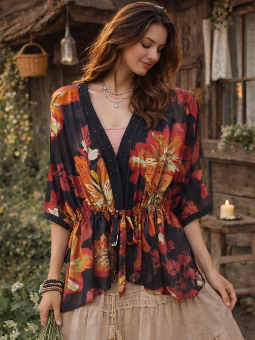 AD Added Dimensions Catherines Women's Floral Print Duster Kimono Size OX 14-16